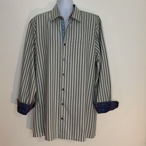 Visconti Uoma 2 Ply Mercerized Cotton Striped Button Up Flip Cuffs Size 2X